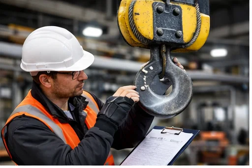 ellenorzes.webp Emelőgép kampó biztonsági ellenőrzése időszakos vizsgálat során